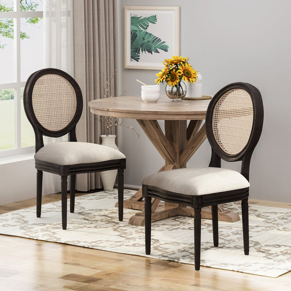 English Elm Christopher Knight Home® - DININGCHAIR Handcrafted Wicker & Fabric Dining Chair Set with Padded Seat, Rubberwood Frame Elegance Beige 65164.00BGE