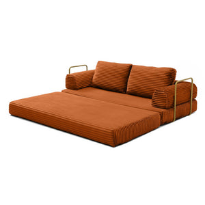 English Elm Convertible Floor Sofa Futon with Corduroy Upholstery for Living Room Lounging and Sleeping Orange W1117P434732