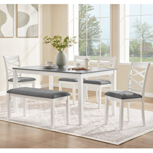 English Elm 6 Piece Rubberwood Dining Set with Bench and Linen Chairs for Transitional Kitchen W1998S00099