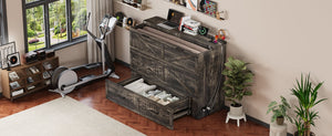 English Elm Queen Murphy Cabinet Bed Rustic Grey Farmhouse Style with Charging Station Storage W5271S00001