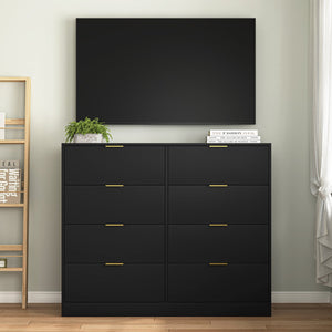 English Elm 8 Drawer Tall Chest Slim Particleboard Build Smooth Gliding Storage for Bedroom Closet Black W409S00027