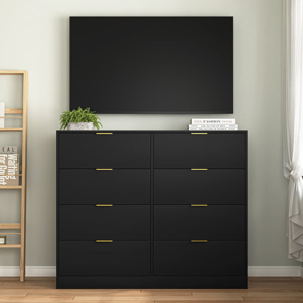 English Elm 8 Drawer Tall Chest Slim Particleboard Build Smooth Gliding Storage for Bedroom Closet Black W409S00027