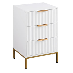 English Elm Nightstand with Drawer | 3-Tier Modern Bedside Table with Hidden Drawer, Open Shelves, Sturdy Build White+Gold 27.4 L x 17.9 W x 6.3 H W3151P345786