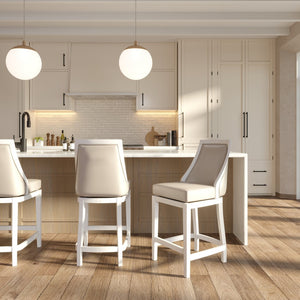 English Elm Swivel Counter Height Barstool Tall Back Faux Leather Seat Modern Kitchen Island Chair B2751P436458