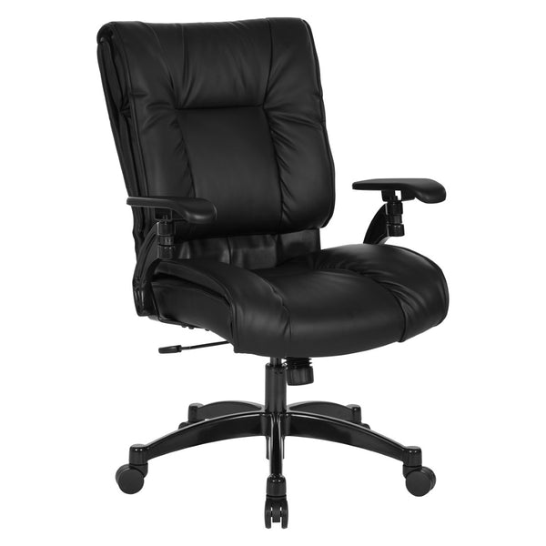 OSP Home Furnishings Leather Executive Conference Chair with Lumbar Support Pillow Top Seat and Ergonomic Arms Black 9333E-EC3