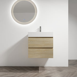 English Elm 24" Wall-Mounted Bathroom Vanity With Resin Sink, Soft-Close Drawers & Space-Saving Design For Style W999S00196