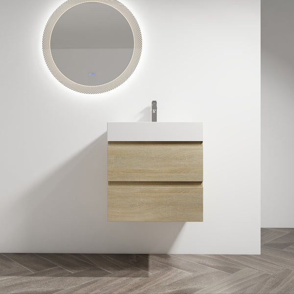 English Elm 24" Wall-Mounted Bathroom Vanity With Resin Sink, Soft-Close Drawers & Space-Saving Design For Style W999S00196