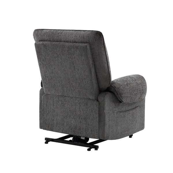 English Elm Jennifer Taylor Home - Glenn Power Lift Assist Recliner - Steel Gray Chenille, Lumbar Pillow, Side Pocket, Quiet Motor B2719P328584