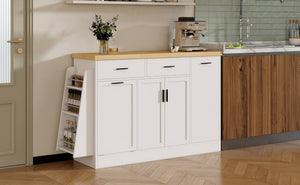 English Elm Trexm Farmhouse Kitchen Sideboard with Hidden Trash Cabinet and Built-in Spice Rack White XW000027AAK