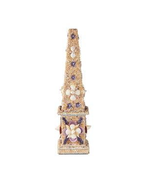 Currey & Company Coquillage Short Obelisk - Exquisite Shell-incrusted Sculpture With Floral Motifs For Unique Decor Natural Shells ,Wood 1200-1043-currey-company