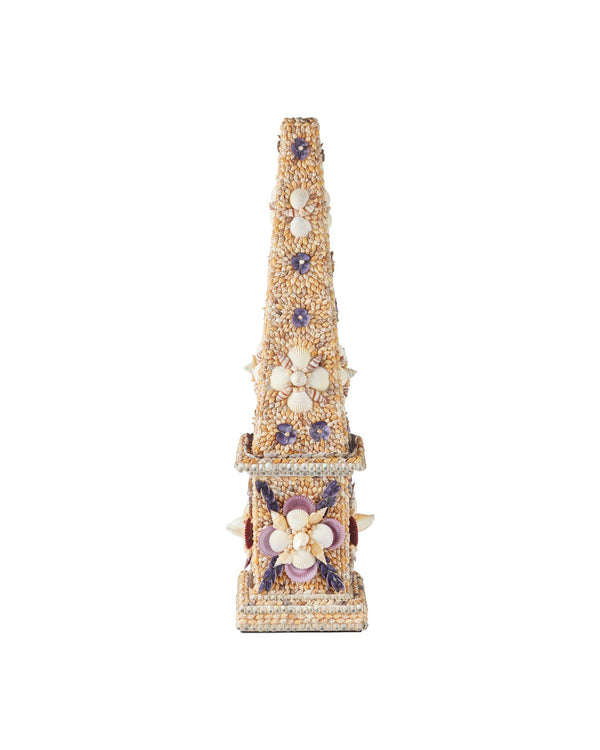 Currey & Company Coquillage Short Obelisk - Exquisite Shell-incrusted Sculpture With Floral Motifs For Unique Decor Natural Shells ,Wood 1200-1043-currey-company