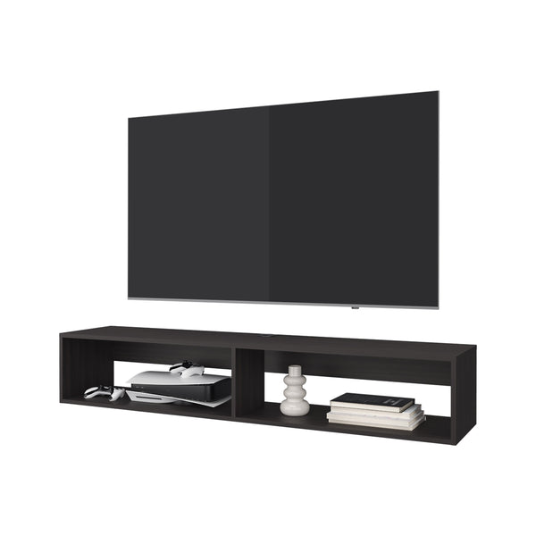 English Elm FM Floating Media Rack in Melamine with Two Shelves — Wall-Mounted TV Stand, Durable Space-Saving Design Wenge 65 L x 18 W x 4 H B128P283284