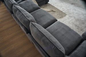 English Elm Modern U Shaped 6-Seat Sectional Sofa with Ottoman and 3 Toss Pillows, Corduroy Modular Comfort and Durable Frame Grey W2363S00041