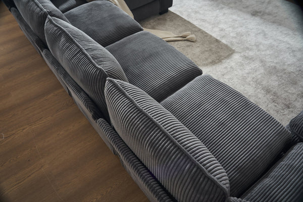 English Elm Modern U Shaped 6-Seat Sectional Sofa with Ottoman and 3 Toss Pillows, Corduroy Modular Comfort and Durable Frame Grey W2363S00041