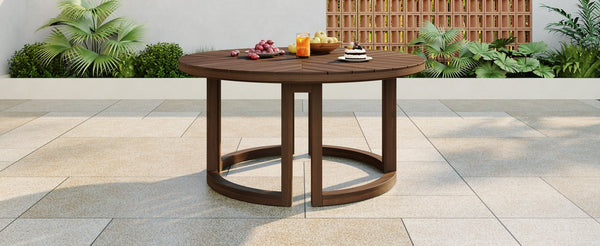 English Elm Trexm Round Acacia Outdoor Dining Table Seats Six with Umbrella Hole Slatted Top Mocha N715P404283P