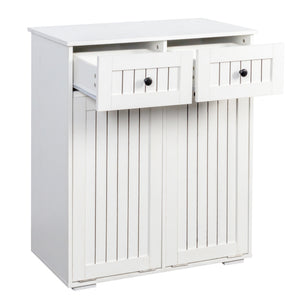 English Elm Laundry Sorting Cabinet with Two Hamper Bags Two Drawers and Melamine Finish W331P373959