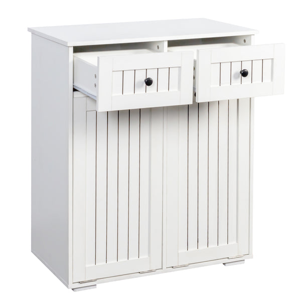 English Elm Laundry Sorting Cabinet with Two Hamper Bags Two Drawers and Melamine Finish W331P373959