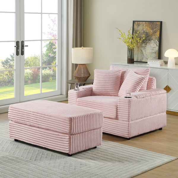 English Elm sofa Oversized Corduroy Deep-Seat Chaise with Ottoman and Lumbar Support — Plush, Sturdy Comfort Pink W1420S00010