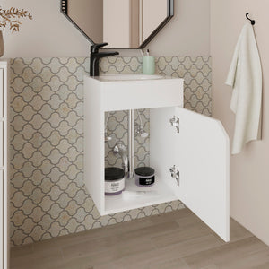 English Elm FM Wall-Mounted Belle Bathroom Vanity with Built-In Sink, Floating Design, Soft-Close Door, Sleek Storage Solution White 26 L x 19 W x 11 H B128P335851