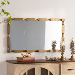 English Elm Gold Matte Bamboo Node Rectangular Mirror Organic Textured Frame Bedroom Entryway W3081P391524