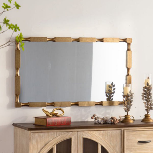 English Elm Gold Matte Bamboo Node Rectangular Mirror Organic Textured Frame Bedroom Entryway W3081P391524