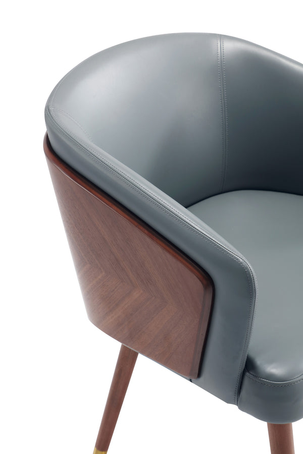 English Elm Reeva Wood Vegan Leather Dining Chair Gray with Walnut Beech Frame, Gold-Tip Legs, Plush Seat (32") B365P397693