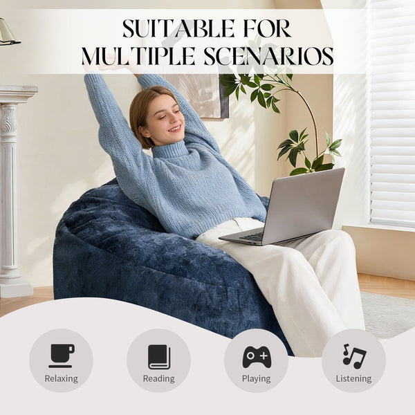 English Elm Ultra-comfort Oversized Bean Bag Floor Chair with Foam Bead Fill for Gaming Reading Lounge Blue W3737P459107