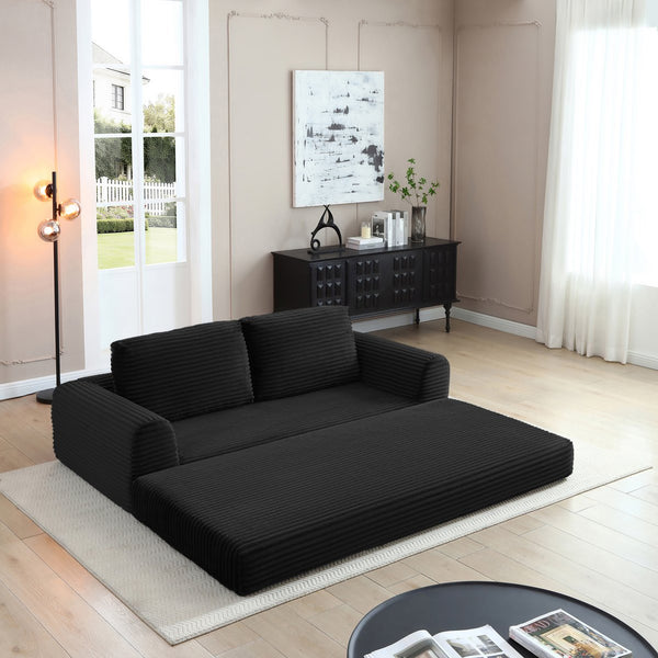 English Elm 2-in-1 Corduroy Futon Sofa Sleeper Modular Floor Couch for Studio and Guest Living Spaces Black W1117S00376