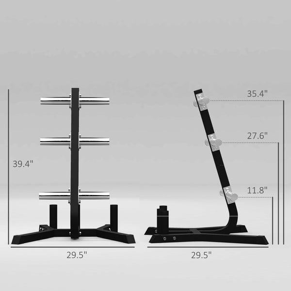 English Elm Soozier Olympic Weight Tree with Six Plate Posts Three Bar Holders Steel Frame Gym Black W2225P217795
