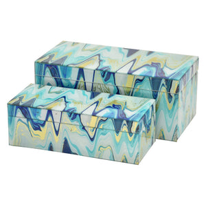 English Elm Jenny Marbled Glass Decorative Box Set Teal Abstract Swirl Vanity Desk Accent B056P416935