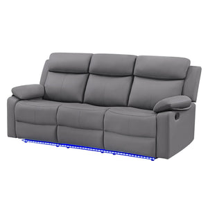 English Elm Blanche Manual Reclining Sofa with Led Accent Lighting for Modern Media Rooms Grey B201P412064