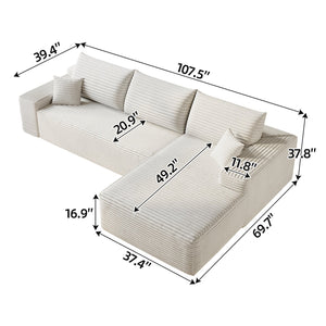 English Elm 107" Cloud Sectional Couch - Modern L-Shape Chaise Sofa, No Assembly, Plush Corduroy, Versatile Comfort W2824S00114