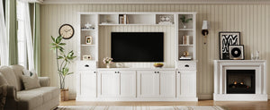 English Elm Minimalist Modular Wall Unit Four Piece Entertainment System Fits Tvs up to 75 Inches White SD000031AAK
