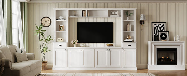 English Elm Minimalist Modular Wall Unit Four Piece Entertainment System Fits Tvs up to 75 Inches White SD000031AAK