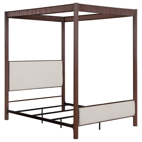 English Elm Tova Eastern King Canopy Bed with Upholstered Panels and Grooved Metal Posts B062P451993