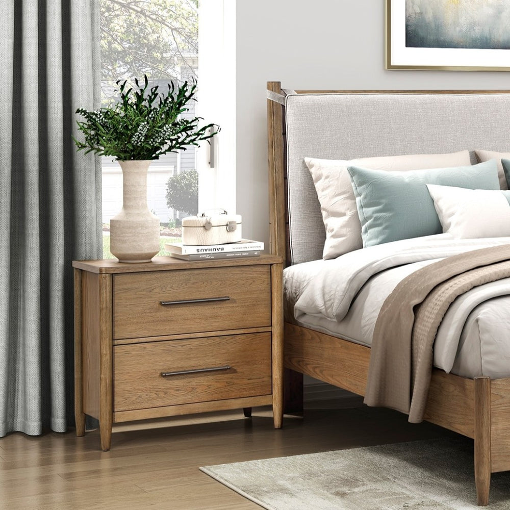 English Elm Modern Hickory Veneer 2-drawer Nightstand with Usb Charging Ports Bedside Storage B011P425801