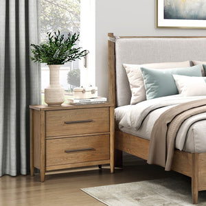 English Elm Modern Hickory Veneer 2-drawer Nightstand with Usb Charging Ports Bedside Storage B011P425801