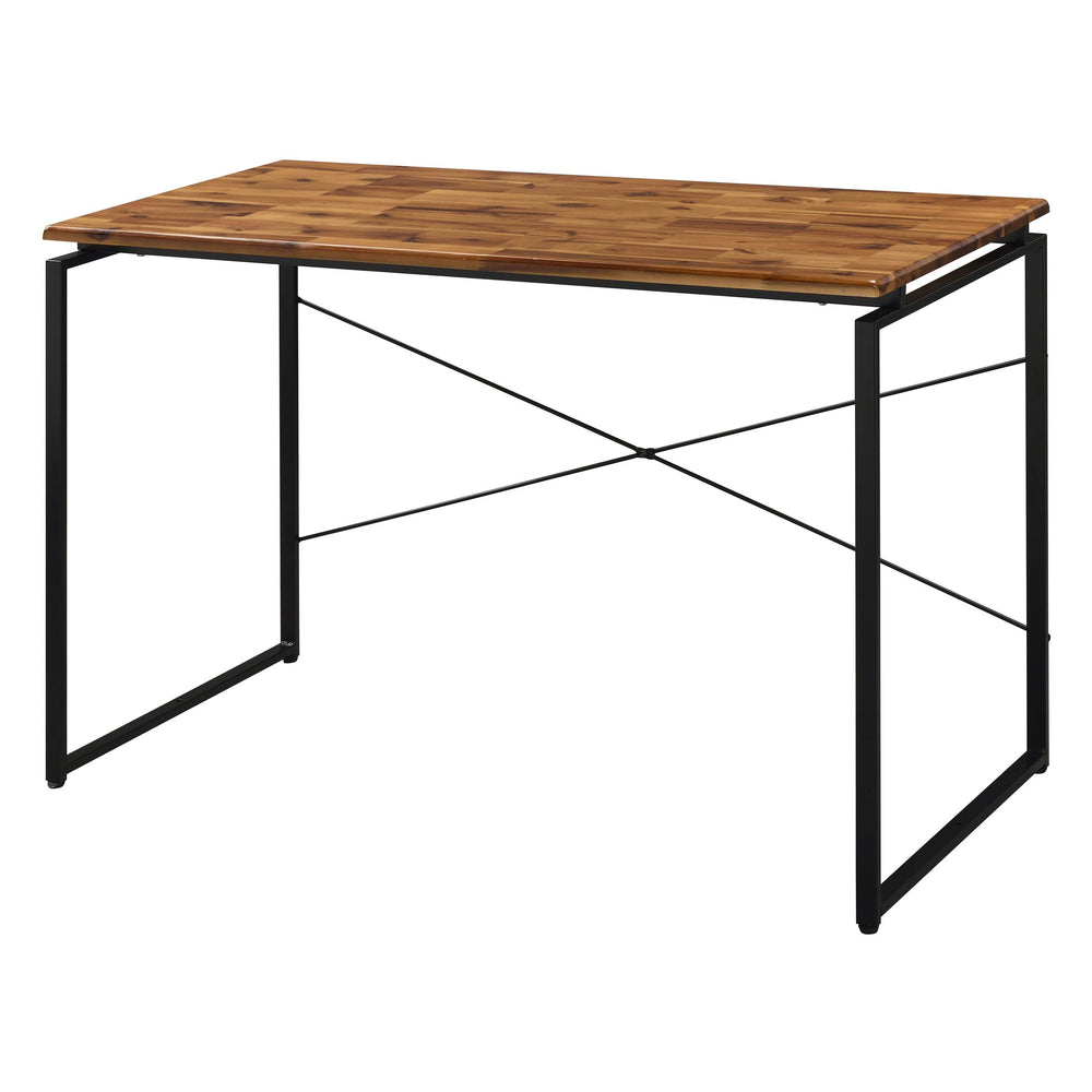 English Elm Oak Modern Writing Desk with Oak Top and Black Metal Sled Base — Spacious Industrial Home Office Centerpiece B062P184531