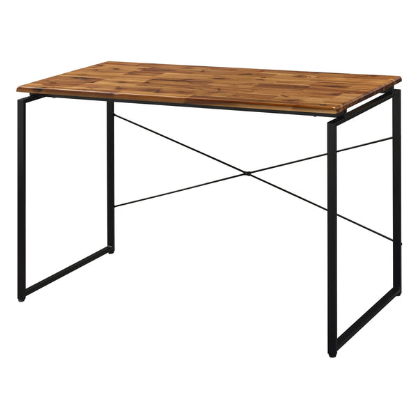 English Elm Oak Modern Writing Desk with Oak Top and Black Metal Sled Base — Spacious Industrial Home Office Centerpiece B062P184531