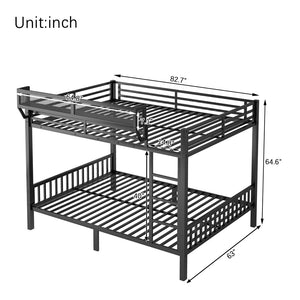 English Elm Queen Over Queen Metal Bunk Bed With Sturdy Ladder, Storage Shelf & Stylish Black Finish For Teens W2580S00043-GIGA