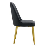 English Elm 2 Modern Dining Chairs, Sleek Pu Leather Backrest, and Gold Metal Legs Bring A Comfortable Home Experience To The Kitchen, Bedroom, and Office.