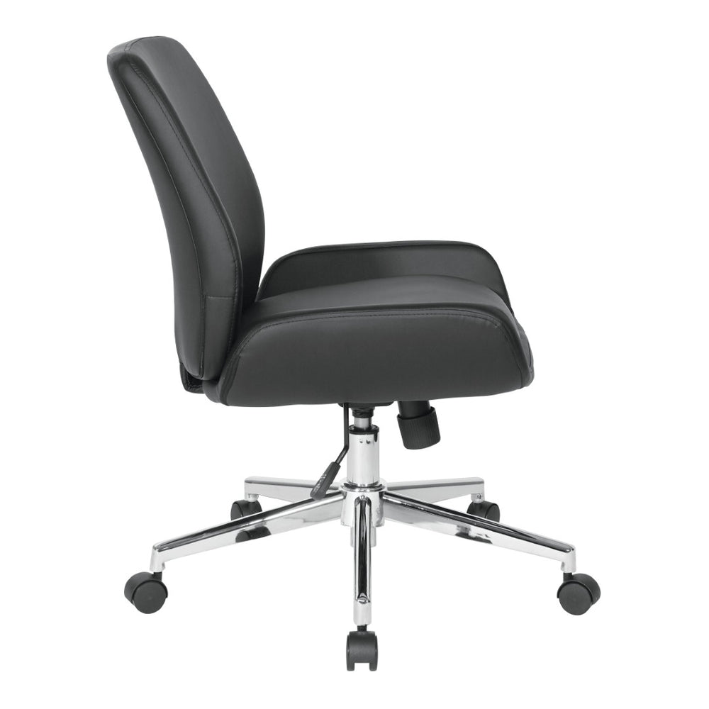 OSP Home Furnishings Faux Leather Swivel Office Chair with Lumbar Support and Polished Chrome Base Black FL61903C-U6