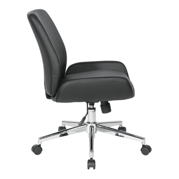 OSP Home Furnishings Faux Leather Swivel Office Chair with Lumbar Support and Polished Chrome Base Black FL61903C-U6