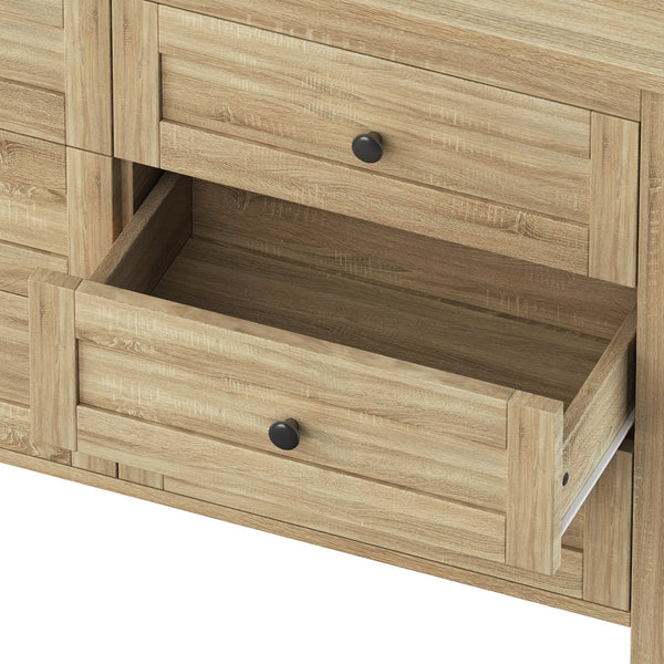 English Elm 3-Pieces Bedroom Set Full Size Farmhouse Platform Bed with Storage Headboard, Nightstand & Dresser Natural 46.25 L x 9.25 W x 9 H N733S369037M