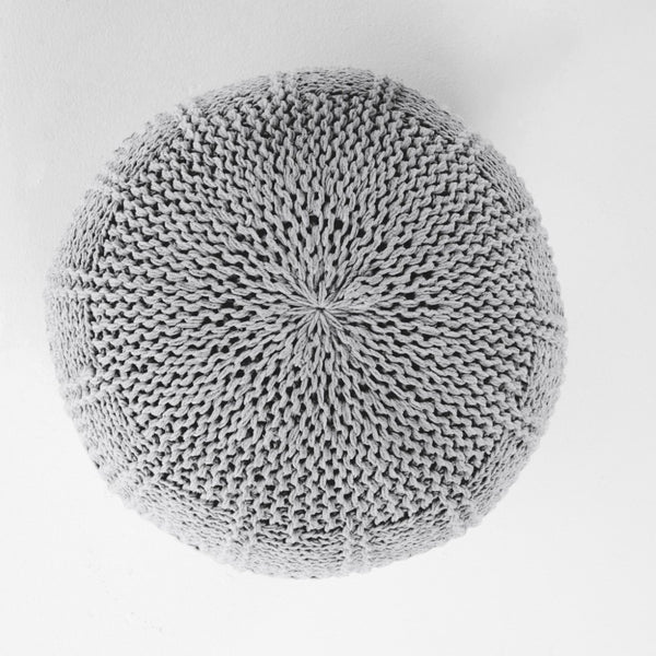 English Elm Yuny Chunky Knit Cotton Round Pouf Footrest for Living Room Bedroom Reading Nook 60493.00GRY