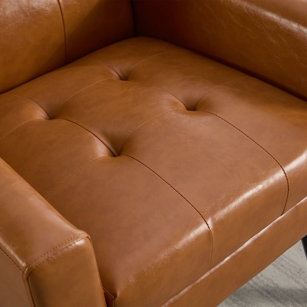 English Elm Modern Soft Leather Accent Chair with Ergonomic PU Upholstery, Solid Wood Black Legs, 250lb Capacity, Compact Living Room Seat W676P174742