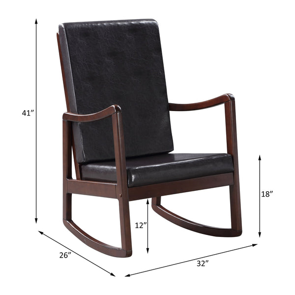 English Elm Raina Dark Brown Faux Leather Rocking Chair with Espresso Frame, Foam Cushions, 220lb Capacity B2726P242631