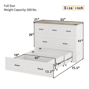 English Elm Murphy Full-Size Cabinet Bed with Built-In Charging Station, Storage Drawer & 700lb Capacity Comfort White 52.5 L x 26 W x 5.5 H N733S293995W