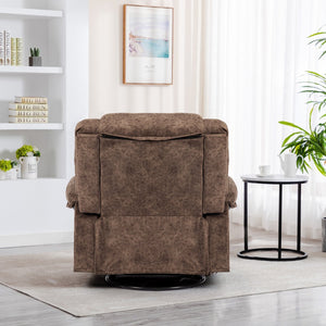 English Elm Swivel Recliner Chair with 8-Point Massage, Lumbar Heat, 360° Swivel, Rocking, USB & Cup Holders Brown W1403P172917