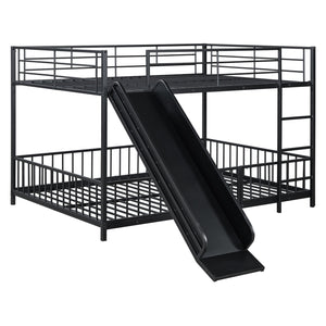 English Elm Full Full over Full Metal Bunk Bed with Slide, Interchangeable Stairs, Gate & Safety Guardrails for Kids Black SF000170AAB